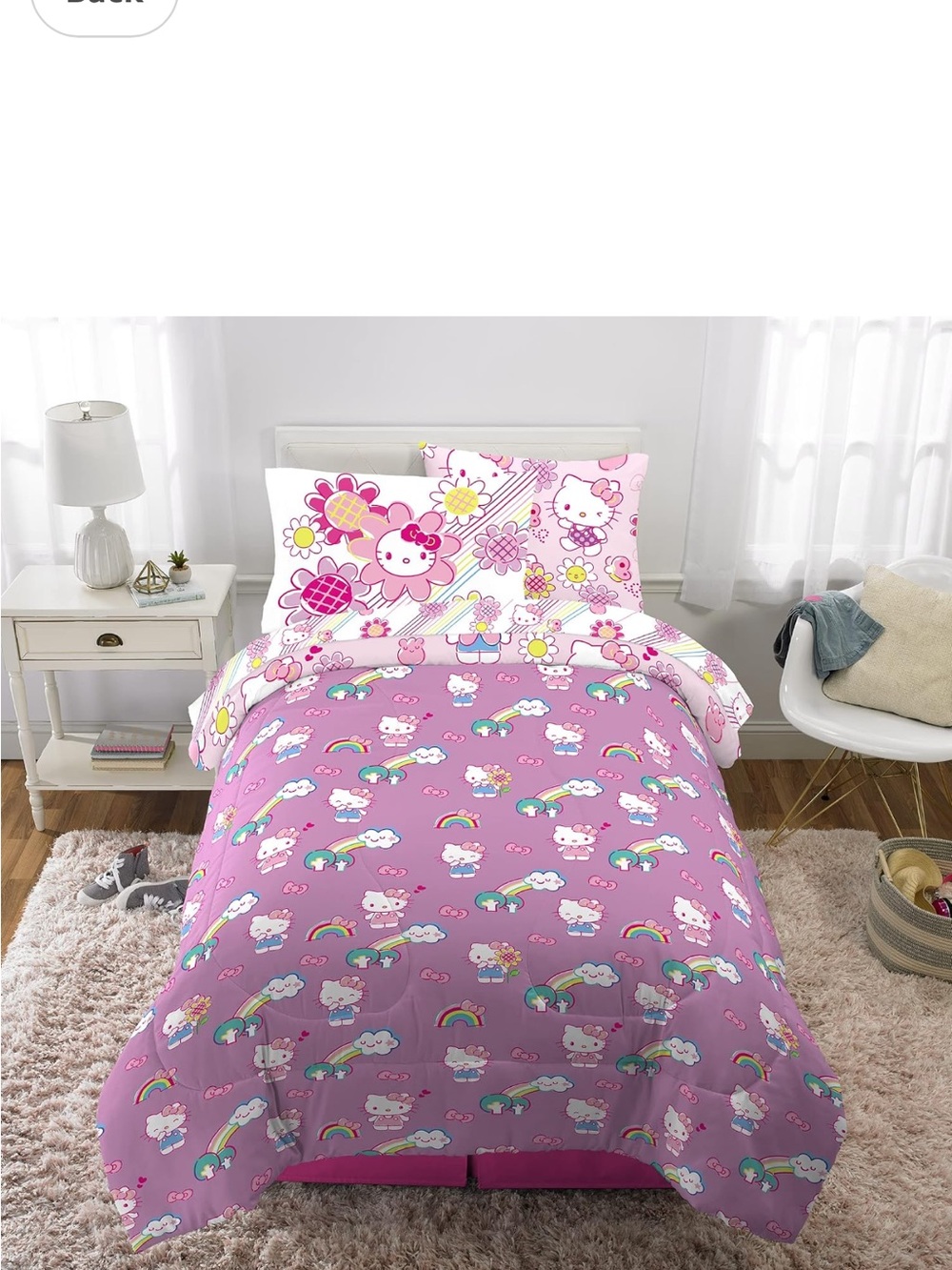 Hello Kitty Rainbow Garden Girls 5 Pc Pink Reversible Comforter Sheets Set Twin - Picture 10 of 11